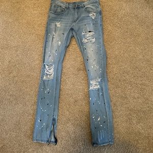 Y&R Paint Splatter Designer Blue-Denim Skinny Jeans